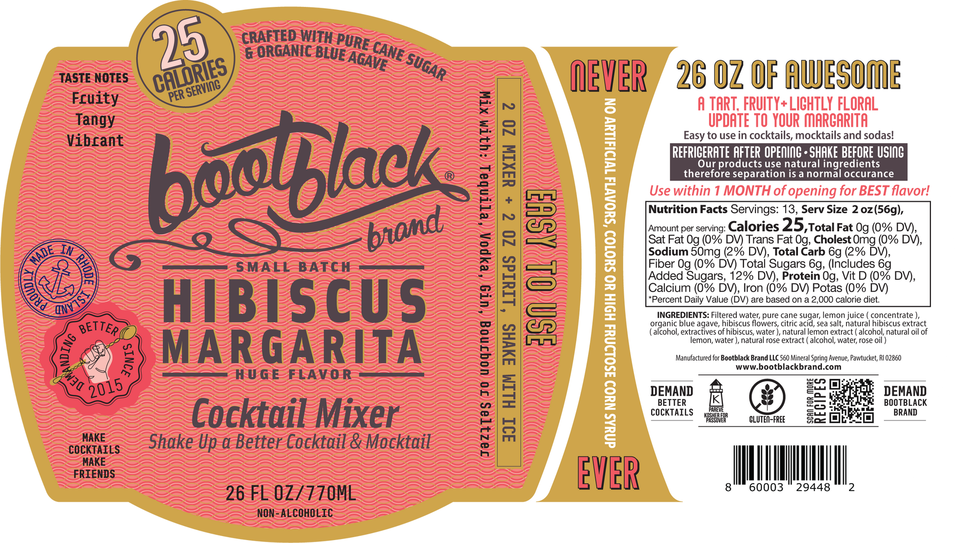 Hibiscus Margarita Cocktail/Mocktail Mixer - 750ML