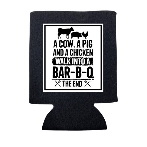 A COW A CHICKEN AND A PIG WALK INTO A BBQ KOOZIE: Charcoal Slim / Regular