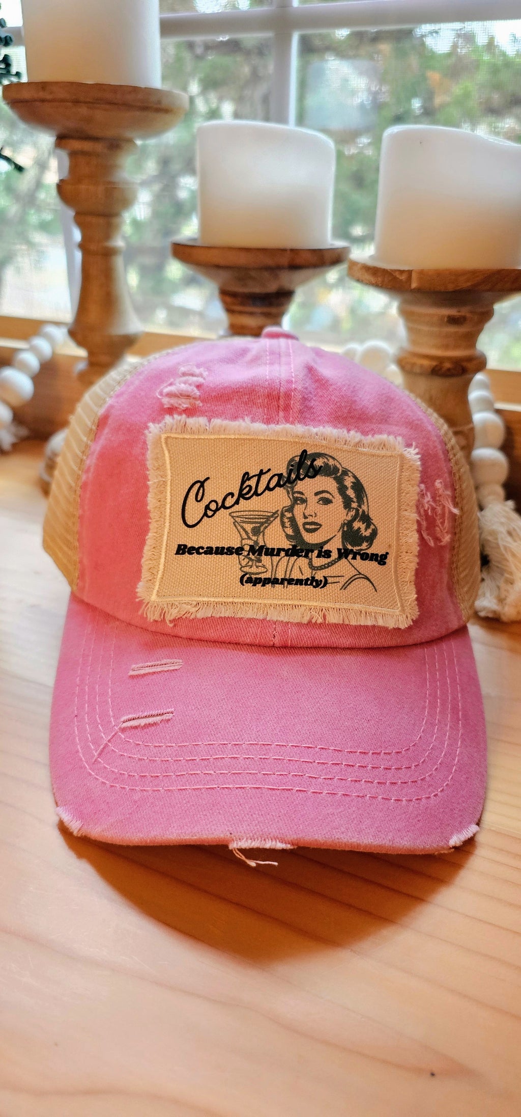 Cocktails Cause Murder is Wrong - Pink Ponytail Hat